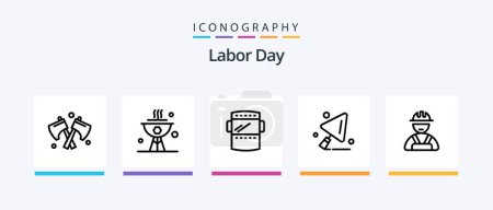Illustration for Labor Day Line 5 Icon Pack Including screws. diy. size. screw. helmet. Creative Icons Design - Royalty Free Image