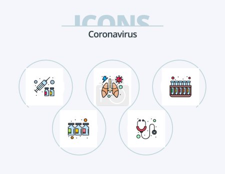 Ilustración de Coronavirus Line Filled Icon Pack 5 Icon Design. not allow. travel. strand. infrared. medicine - Imagen libre de derechos