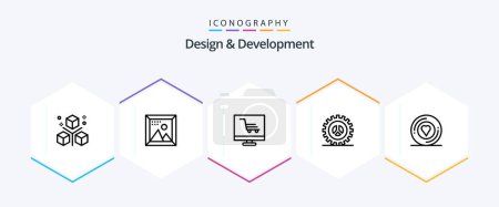 Téléchargez les illustrations : Design and Development 25 Line icon pack including web design. seo. picture. options. project - en licence libre de droit