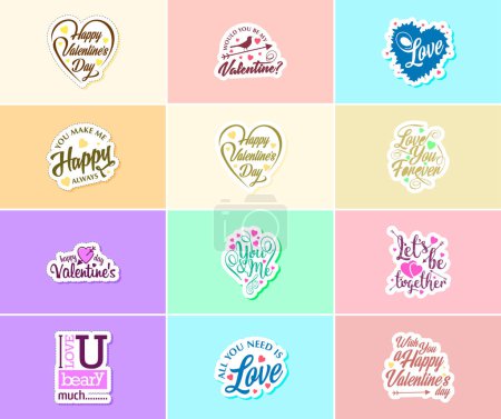 Ilustración de Heartwarming Valentine's Day Typography and Graphic Design Stickers - Imagen libre de derechos