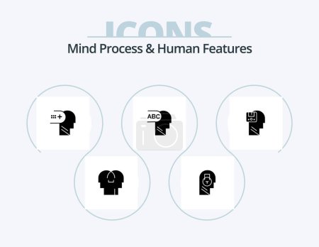 Ilustración de Mind Process And Human Features Glyph Icon Pack 5 Icon Design. user. save. user. memory. mind - Imagen libre de derechos
