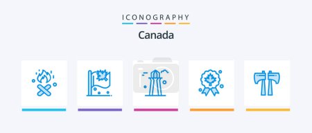 Illustration for Canada Blue 5 Icon Pack Including wood saw. ax. co tower. quality. award. Creative Icons Design - Royalty Free Image