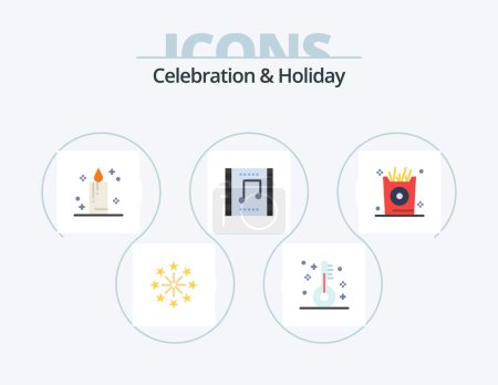 Illustration for Celebration and Holiday Flat Icon Pack 5 Icon Design. holiday. music scene. candle. music concert. concert - Royalty Free Image