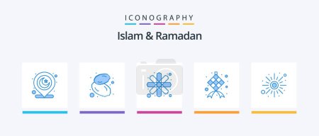 Téléchargez les illustrations : Islam And Ramadan Blue 5 Icon Pack Including weather. rise. geometric. muslim. decoration. Creative Icons Design - en licence libre de droit