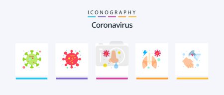 Illustration for Coronavirus Flat 5 Icon Pack Including hand. lungs. infection. virus. anatomy. Creative Icons Design - Royalty Free Image