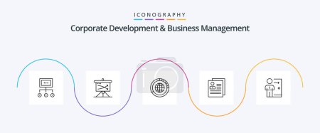Téléchargez les illustrations : Corporate Development And Business Management Line 5 Icon Pack Including resources. global. strategic. data. graph - en licence libre de droit