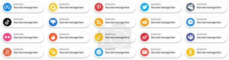 Illustration for 20 Customizable Follow Me Social Media Icons such as messenger. feed. douyin. rss and dislike icons. Professional and high definition - Royalty Free Image