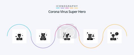 Ilustración de Corona Virus Super Hero Glyph 5 Icon Pack Including ask a doctor. pharmacist. male. hospital. female - Imagen libre de derechos