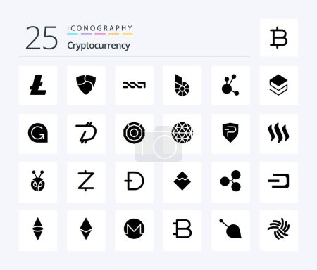 Téléchargez les illustrations : Cryptocurrency 25 Solid Glyph icon pack including coin . crypto . crypto currency. coin - en licence libre de droit