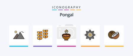 Illustration for Pongal Line Filled 5 Icon Pack Including palm tree. india. culture. global. pottery. Creative Icons Design - Royalty Free Image