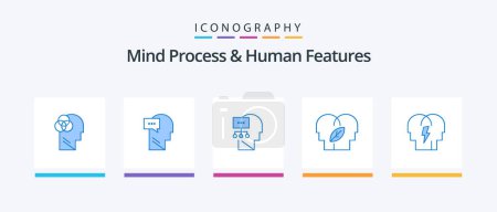 Illustration for Mind Process And Human Features Blue 5 Icon Pack Including in. mind. planning. head. eco. Creative Icons Design - Royalty Free Image