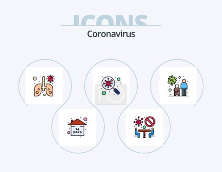 Téléchargez les illustrations : Coronavirus Line Filled Icon Pack 5 Icon Design. find. care. building. tablet. medicine - en licence libre de droit