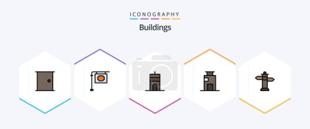Illustration for Buildings 25 FilledLine icon pack including navigation. city. antenna. buildings. apartment - Royalty Free Image