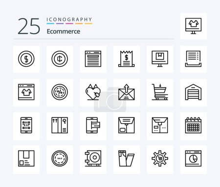 Téléchargez les illustrations : Ecommerce 25 Line icon pack including online. delivery. website. commerce. sale - en licence libre de droit