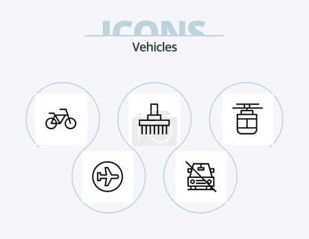 Ilustración de Vehicles Line Icon Pack 5 Icon Design. rural. farm. vehicles. combine. flying - Imagen libre de derechos