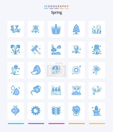 Téléchargez les illustrations : Creative Spring 25 Blue icon pack  Such As grass. flowers. cart. tree. pine - en licence libre de droit