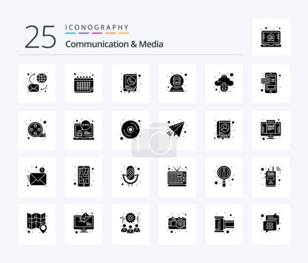 Illustration for Communication And Media 25 Solid Glyph icon pack including device. web. schedule. cam. call - Royalty Free Image
