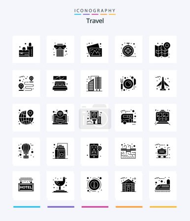 Ilustración de Creative Travel 25 Glyph Solid Black icon pack  Such As navigate. map. photos. city. compass - Imagen libre de derechos