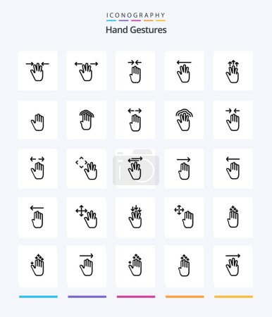 Illustration for Creative Hand Gestures 25 OutLine icon pack  Such As body language. three finger. hand. mobile. gestures - Royalty Free Image