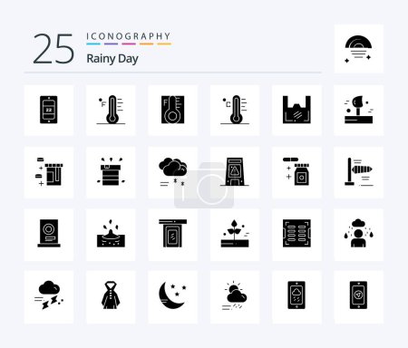 Ilustración de Rainy 25 Solid Glyph icon pack including tablet. wind. bag. weather. supermarket - Imagen libre de derechos