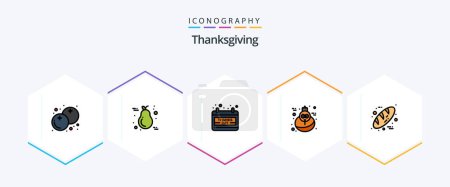 Illustration for Thanksgiving 25 FilledLine icon pack including bread. turkey. light. thanksgiving. thanks day - Royalty Free Image