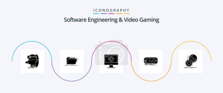 Ilustración de Software Engineering And Video Gaming Glyph 5 Icon Pack Including device. game. directory. download. content - Imagen libre de derechos