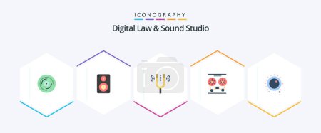 Illustration for Digital Law And Sound Studio 25 Flat icon pack including record. audio. monitor. reference. kamerton - Royalty Free Image