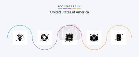 Illustration for Usa Glyph 5 Icon Pack Including cola. can. shield. beer. pumpkin - Royalty Free Image