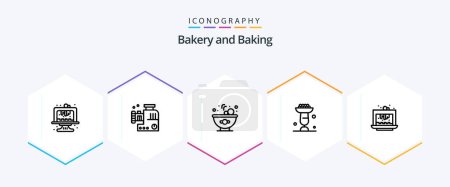 Téléchargez les illustrations : Baking 25 Line icon pack including brownie. stand. bowl. cupsakes. cooking - en licence libre de droit