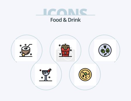 Téléchargez les illustrations : Food And Drink Line Filled Icon Pack 5 Icon Design. . meal. food. - en licence libre de droit