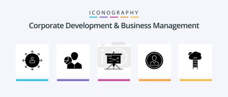 Téléchargez les illustrations : Corporate Development And Business Management Glyph 5 Icon Pack Including planning. business. chart. strategic. person. Creative Icons Design - en licence libre de droit