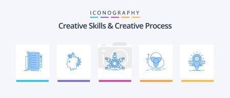 Téléchargez les illustrations : Creative Skills And Creative Process Blue 5 Icon Pack Including alignment. balance. idea. teamwork. leadership. Creative Icons Design - en licence libre de droit