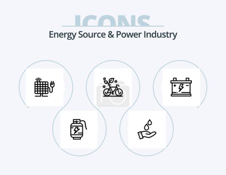 Ilustración de Energy Source And Power Industry Line Icon Pack 5 Icon Design. energy. plant. bulb. conservation. light bulb - Imagen libre de derechos