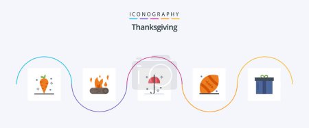 Illustration for Thanksgiving Flat 5 Icon Pack Including dinner. rugby. thanksgiving. ball. umbrella - Royalty Free Image