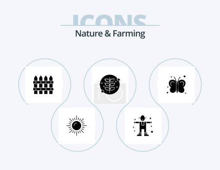 Téléchargez les illustrations : Nature And Farming Glyph Icon Pack 5 Icon Design. insects. butterfly. farming. plant. leaf - en licence libre de droit