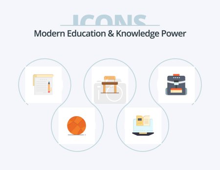 Illustration for Modern Education And Knowledge Power Flat Icon Pack 5 Icon Design. backbag. school. student . chair. desk - Royalty Free Image
