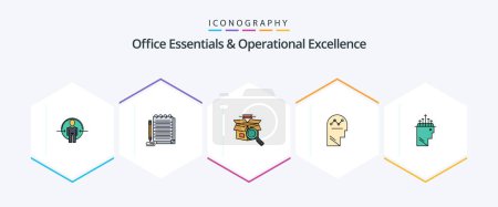 Ilustración de Office Essentials And Operational Exellence 25 FilledLine icon pack including thinking. success. novel. process. e shopping - Imagen libre de derechos