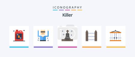 Ilustración de Killer Flat 5 Icon Pack Including decapitate. signaling. death. security. barbed. Creative Icons Design - Imagen libre de derechos
