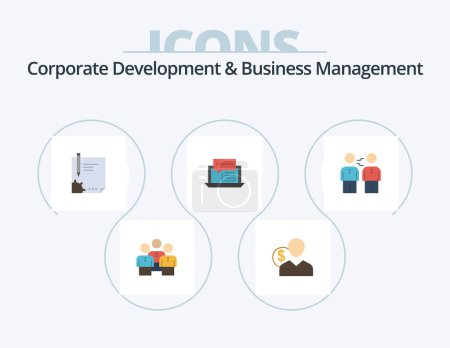 Téléchargez les illustrations : Corporate Development And Business Management Flat Icon Pack 5 Icon Design. page. document. user. contract. money - en licence libre de droit
