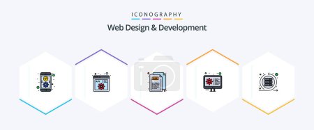 Téléchargez les illustrations : Web Design And Development 25 FilledLine icon pack including iteration. settings. code. gear. coding - en licence libre de droit