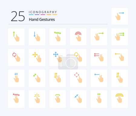Téléchargez les illustrations : Hand Gestures 25 Flat Color icon pack including hand. finger. gestures. right. hand - en licence libre de droit