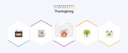 Illustration for Thanksgiving 25 Flat icon pack including calendar. tree. note. thanksgiving. apple - Royalty Free Image