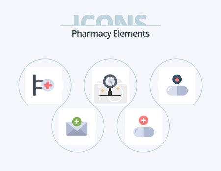 Téléchargez les illustrations : Pharmacy Elements Flat Icon Pack 5 Icon Design. tablet. pills. hospital. medicine. health - en licence libre de droit