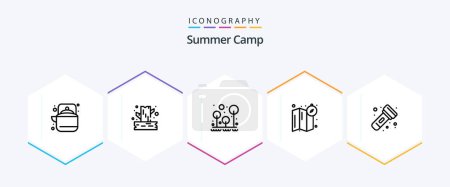 Illustration for Summer Camp 25 Line icon pack including camping. location. wood. compass. survival - Royalty Free Image