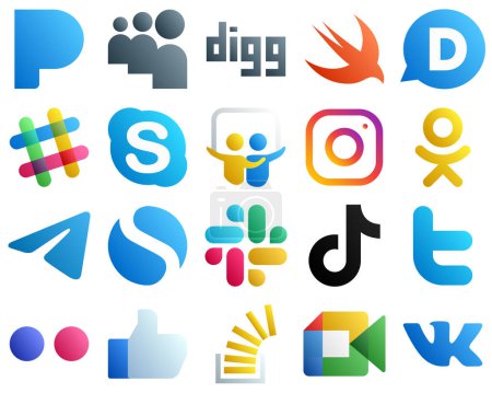 Ilustración de Gradient Icons for Major Social Media 20 pack such as slack. slideshare. messenger and odnoklassniki icons. Fully customizable and high quality - Imagen libre de derechos