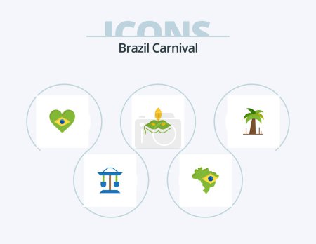 Illustration for Brazil Carnival Flat Icon Pack 5 Icon Design. flag. heart. map. celebration. brazilian - Royalty Free Image