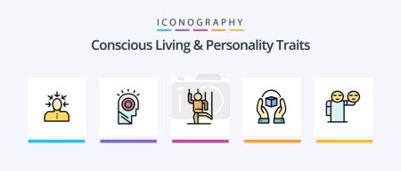 Téléchargez les illustrations : Concious Living And Personality Traits Line Filled 5 Icon Pack Including sense. human. hat. feel. person. Creative Icons Design - en licence libre de droit
