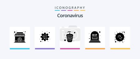 Téléchargez les illustrations : Coronavirus Glyph 5 Icon Pack Including influenza. rip. hand wash. mortality. count. Creative Icons Design - en licence libre de droit