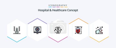 Téléchargez les illustrations : Hospital and Healthcare Concept 25 FilledLine icon pack including medical. healthcare. medical. genome. gene - en licence libre de droit
