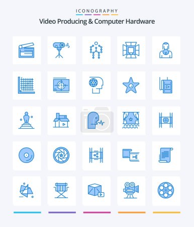 Illustration for Creative Video Producing And Computer Hardware 25 Blue icon pack  Such As professional. light. special. illumination. human - Royalty Free Image